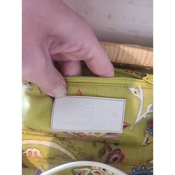 ETIENNE AIGNER Woven Wicker Basket Oblong Purse Handbag Leather Handles Straw - Picture 9 of 10